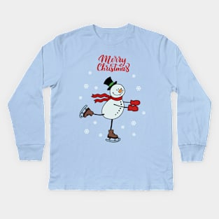 Ice Skating Snowman Kids Long Sleeve T-Shirt